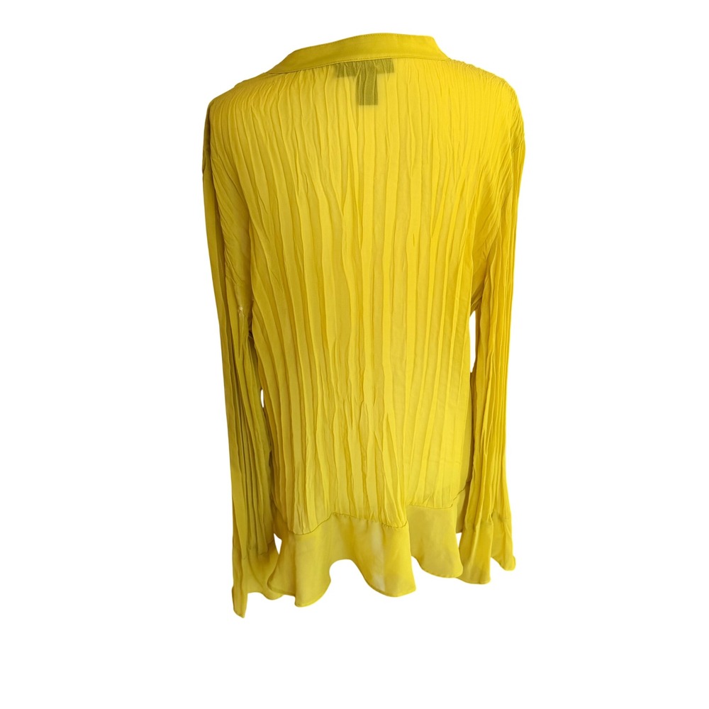Style&co Womens 18 Chartreuse Yellow Pleated Ruffle‎ V-Neck Bell Sleeve Blouse - Picture 4 of 5